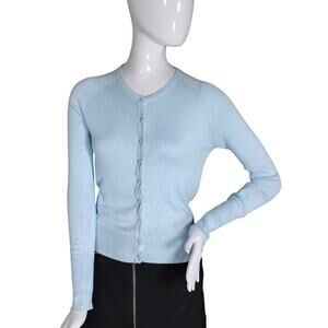 Atmosphere Fine Knit Sweater Size Small Light Blue Button Down Long Sleeve